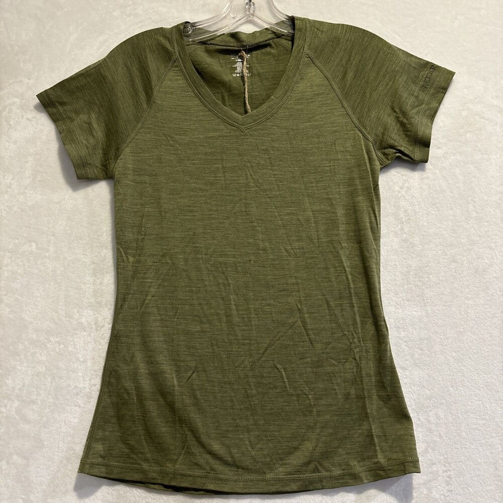 Woolx V-Neck Merino Wool Lightweight T-Shirt Women's Size XS Army Green NWT Flaw